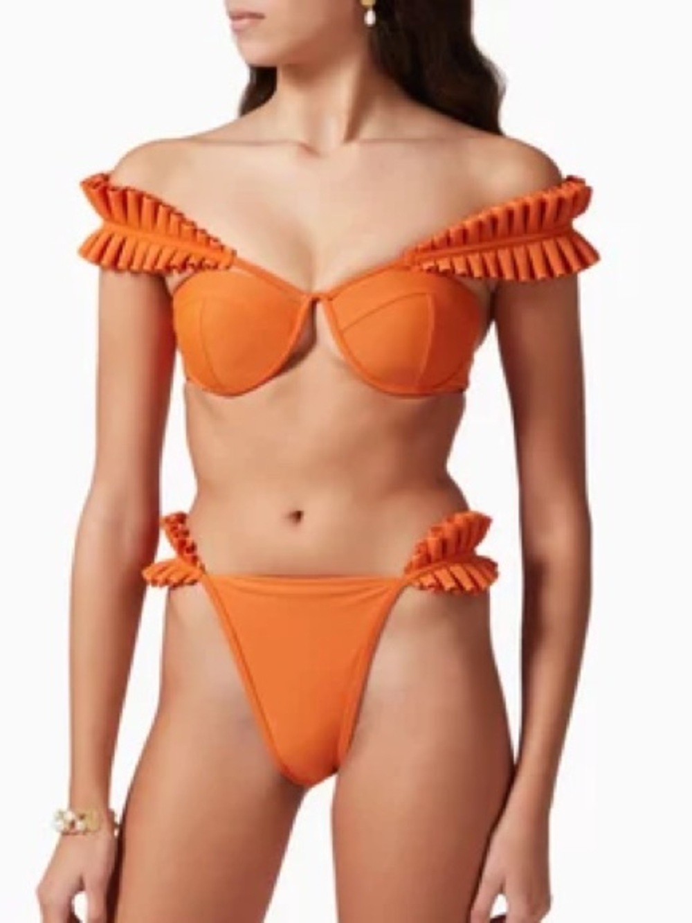 Andrea Iyamah Mulan Orange Bikini SET Swimsuit Rare Small Matte Ruffled - Picture 5 of 10